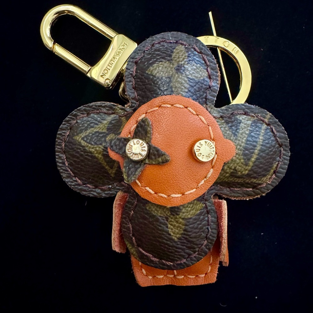 SOLD- Louis Vuitton Brown and Gold Floral Keychain  ViVi